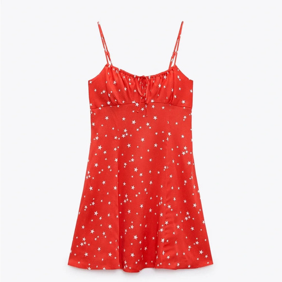 Zara SATIN EFFECT STAR DRESS  size XL - Picture 4 of 11